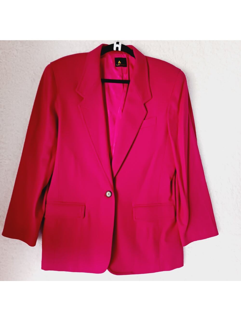 Jacket Women Liz Claiborne Rose Pockets 100% Wool Button-Up Lined V-Neck Size 10
